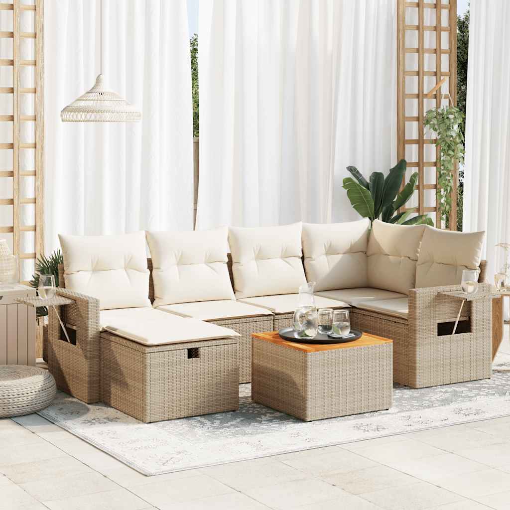 vidaXL Set sofás de jardín 7 piezas y cojines ratán sintético beige