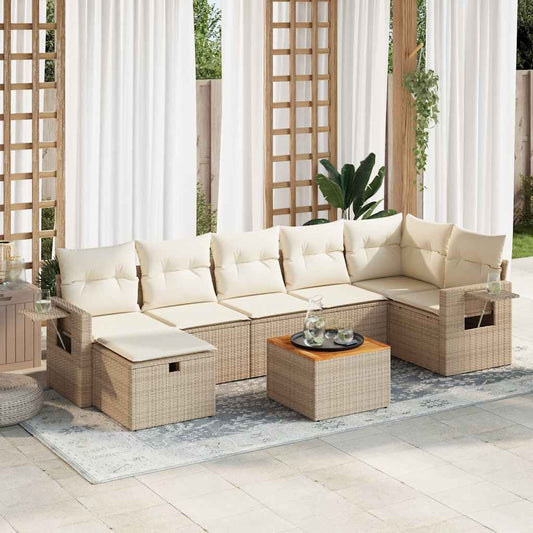 vidaXL Set de sofás de jardín y cojines 8 piezas ratán sintético beige