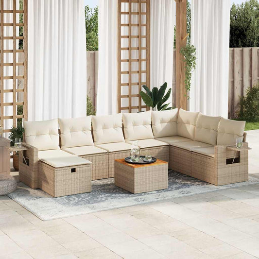 vidaXL Set de sofás de jardín con cojines 9 pzas ratán sintético beige