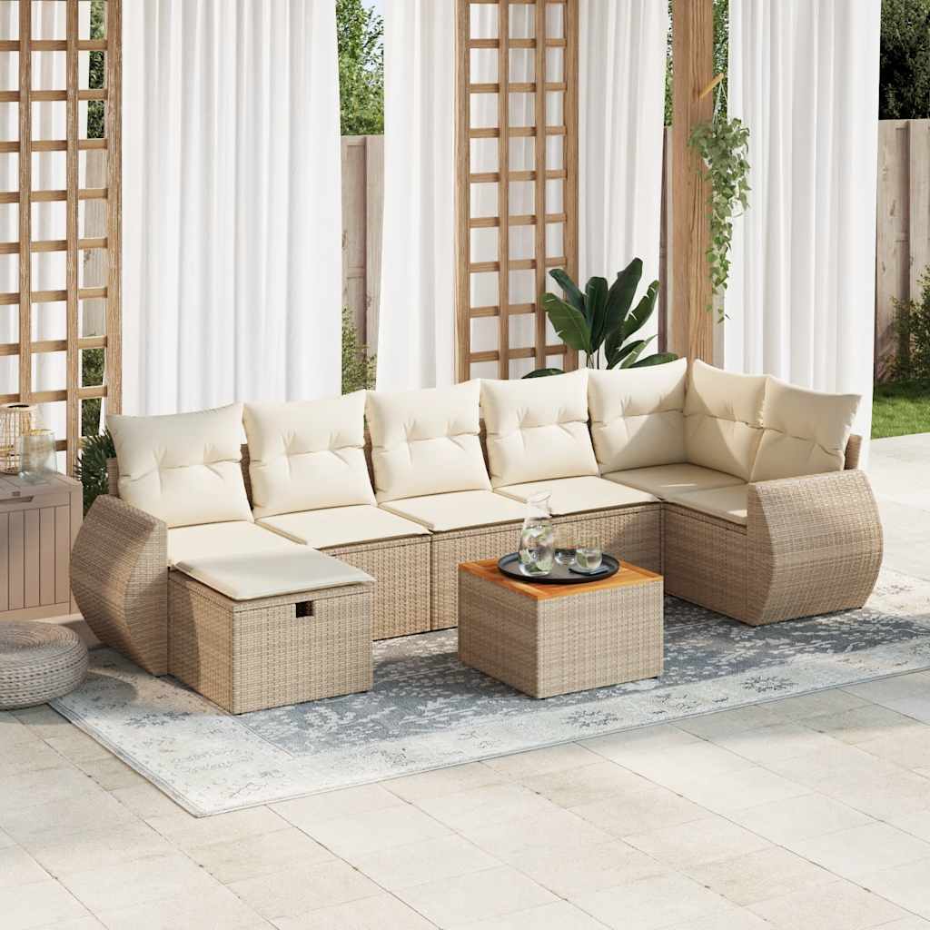 vidaXL Set de sofás de jardín y cojines 8 piezas ratán sintético beige