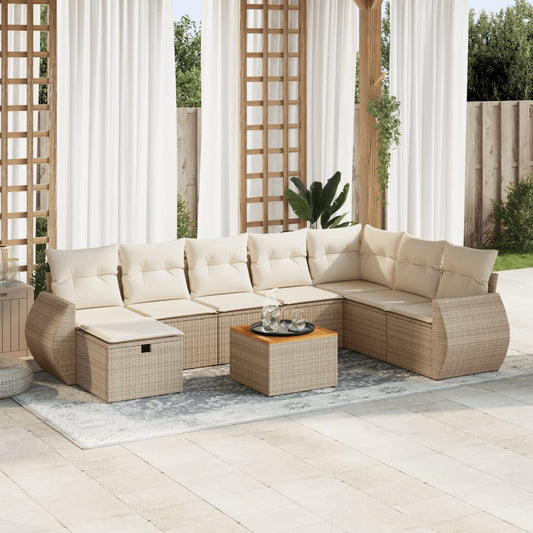 vidaXL Set de sofás de jardín con cojines 9 pzas ratán sintético beige