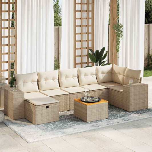 vidaXL Set de sofás de jardín y cojines 8 piezas ratán sintético beige