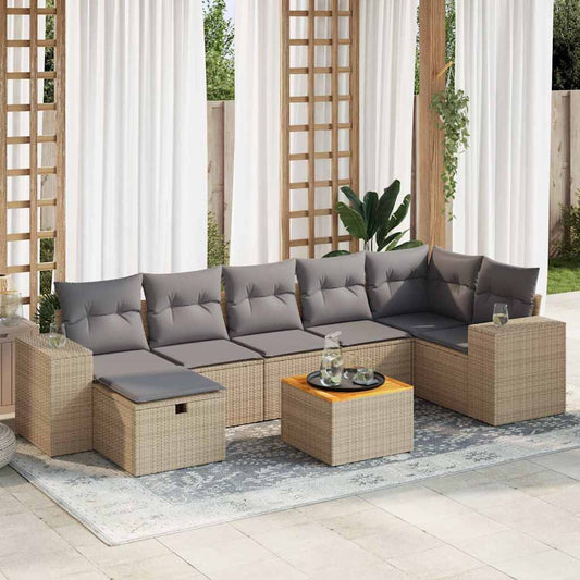 vidaXL Set de sofás de jardín y cojines 8 piezas ratán sintético beige