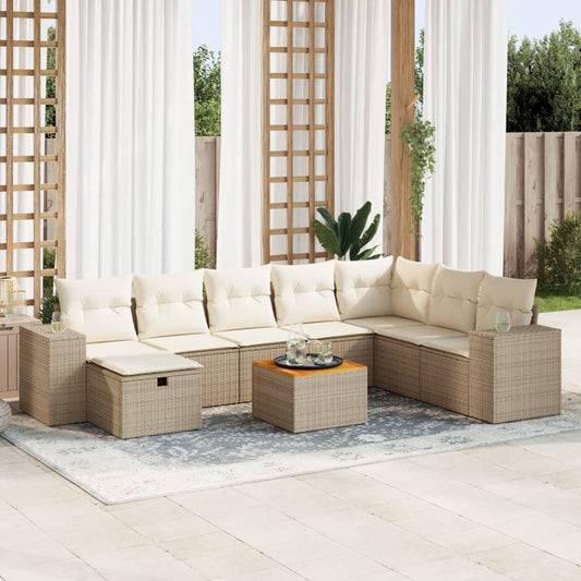 vidaXL Set de sofás de jardín con cojines 9 pzas ratán sintético beige