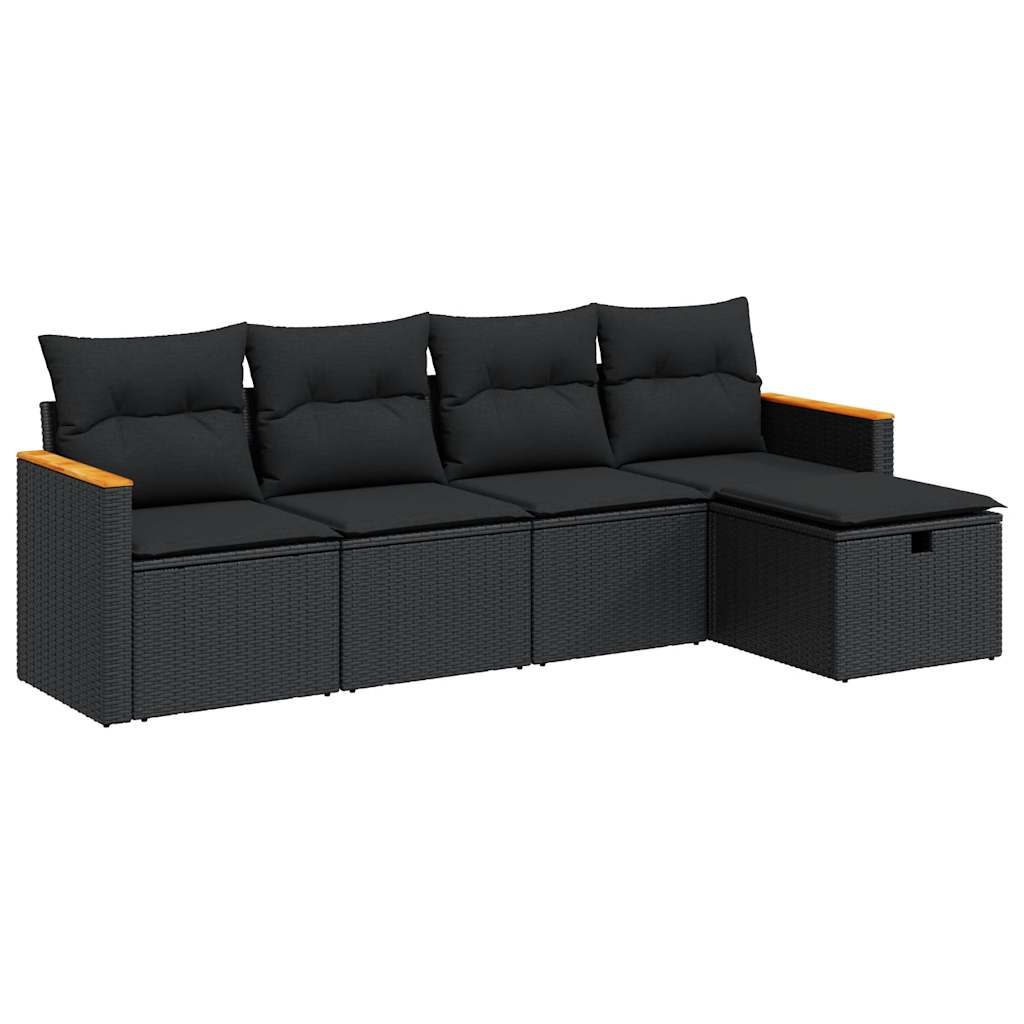 vidaXL Set de muebles de jardín 5 pzas y cojines ratán sintético negro