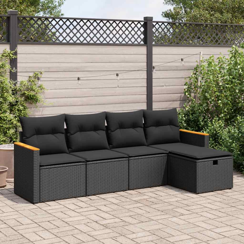 vidaXL Set de muebles de jardín 5 pzas y cojines ratán sintético negro