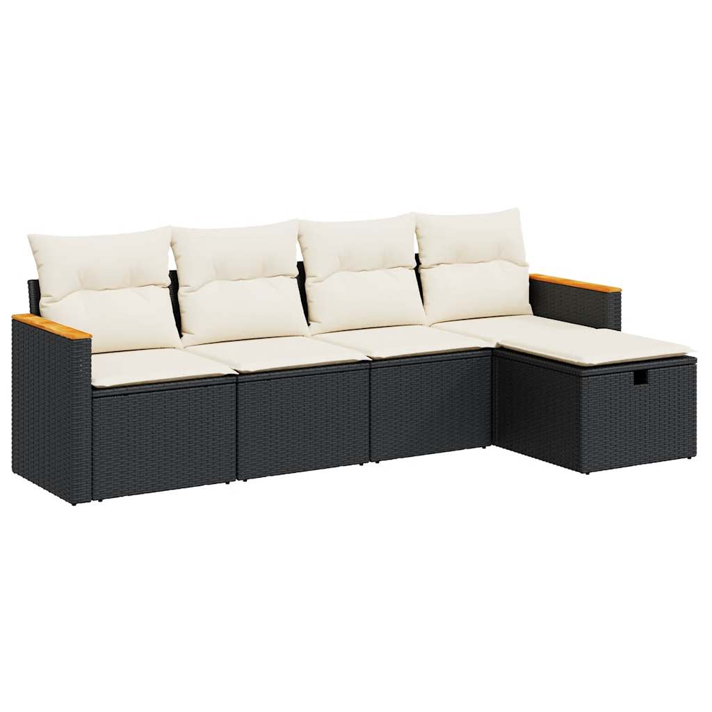 vidaXL Set de muebles de jardín 5 pzas y cojines ratán sintético negro