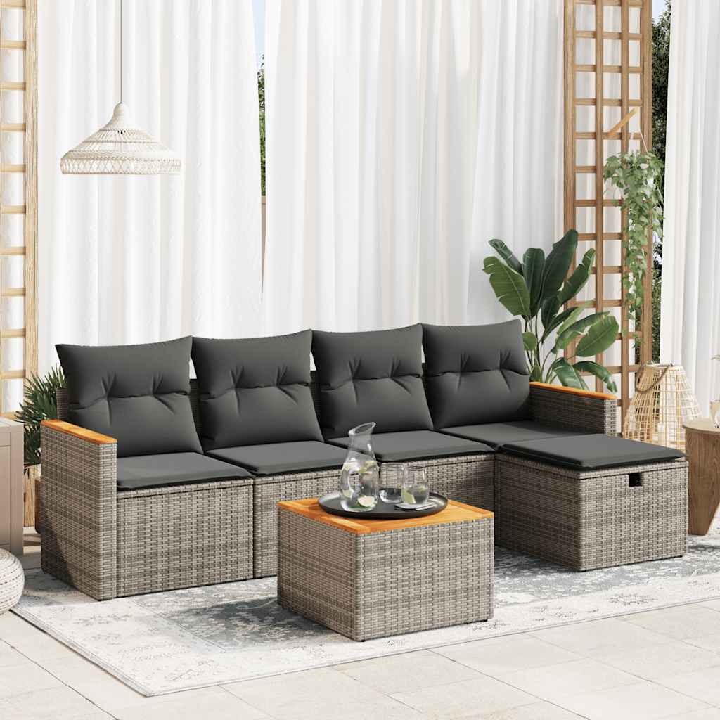 vidaXL Set de muebles de jardín 6 pzas y cojines ratán sintético gris