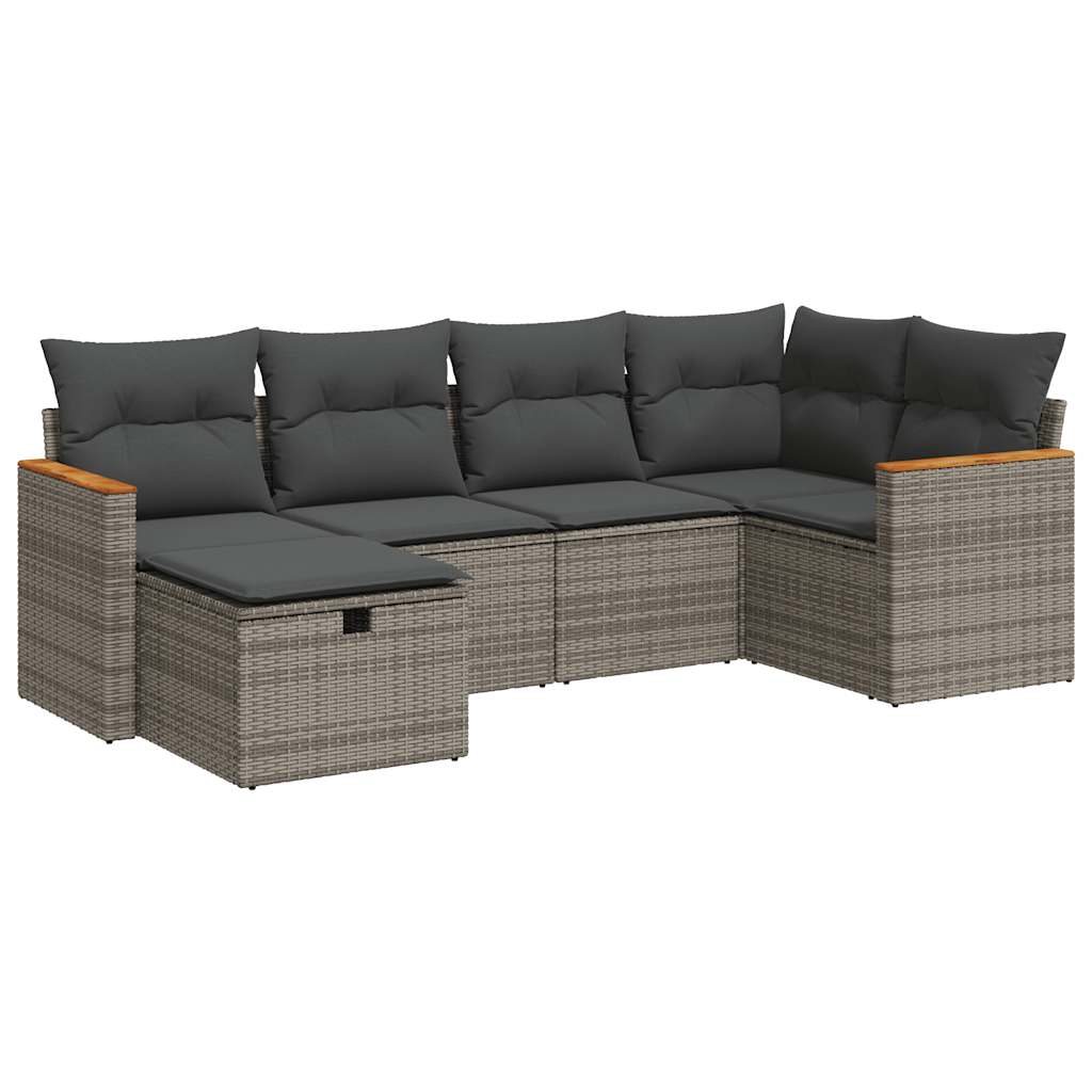 vidaXL Set de muebles de jardín 6 pzas y cojines ratán sintético gris