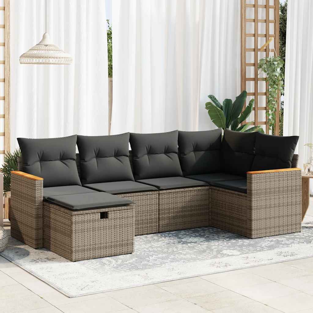 vidaXL Set de muebles de jardín 6 pzas y cojines ratán sintético gris