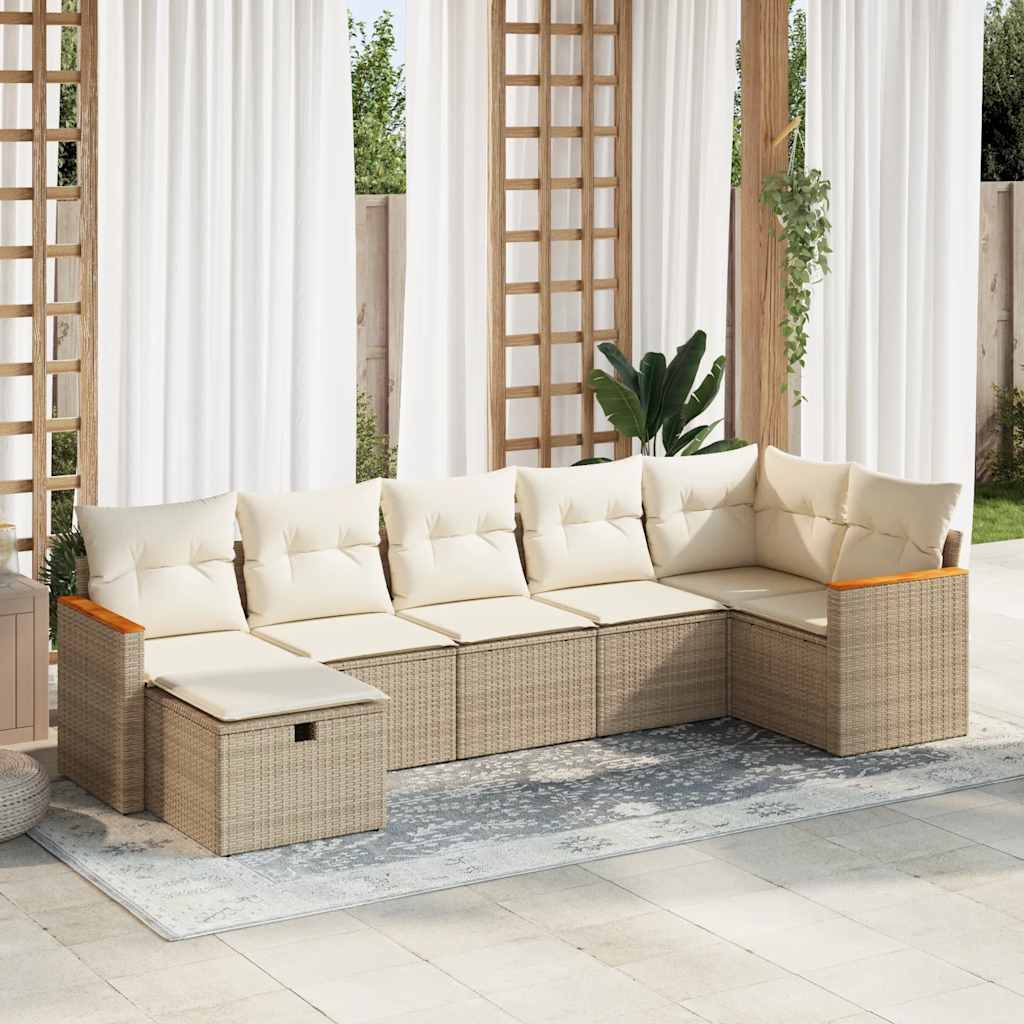 vidaXL Set sofás de jardín 7 piezas y cojines ratán sintético beige