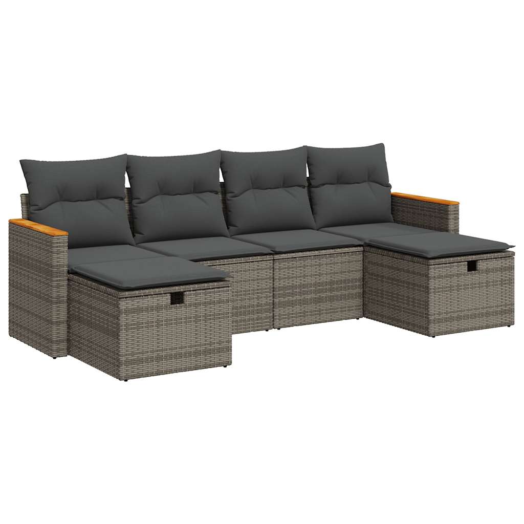 vidaXL Set de muebles de jardín 6 pzas y cojines ratán sintético gris