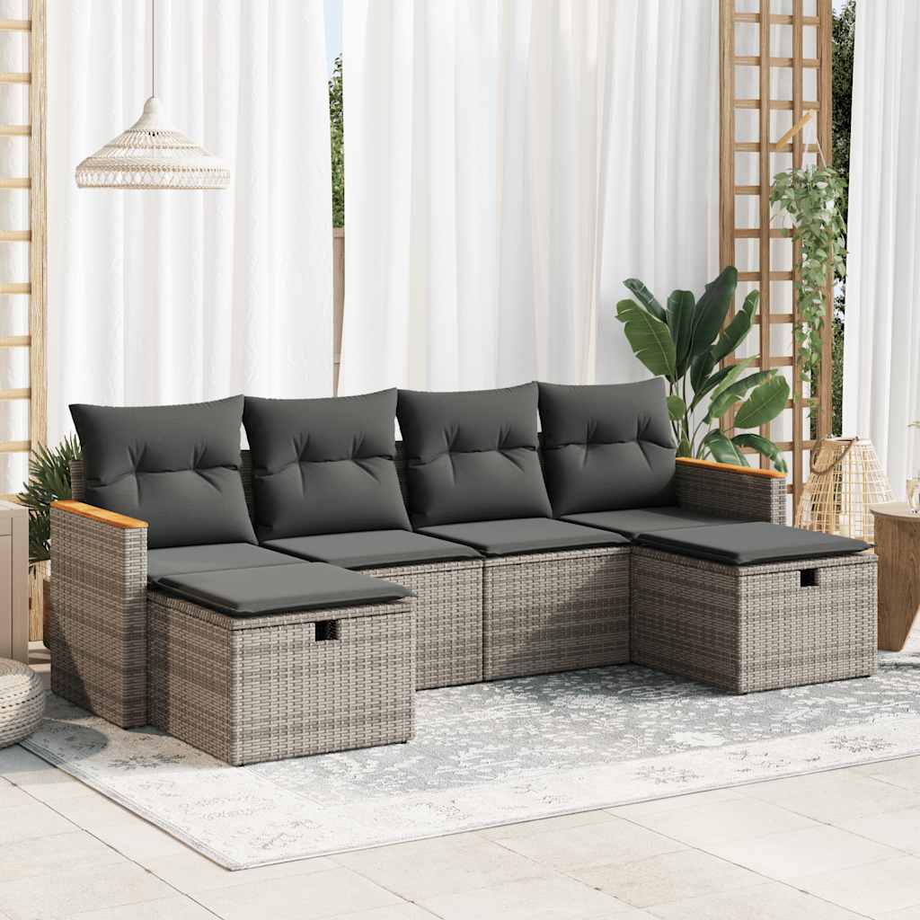 vidaXL Set de muebles de jardín 6 pzas y cojines ratán sintético gris