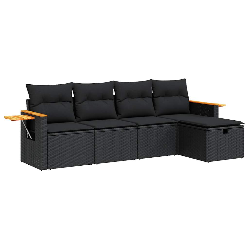 vidaXL Set de muebles de jardín 5 pzas y cojines ratán sintético negro