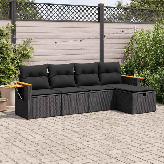 vidaXL Set de muebles de jardín 5 pzas y cojines ratán sintético negro