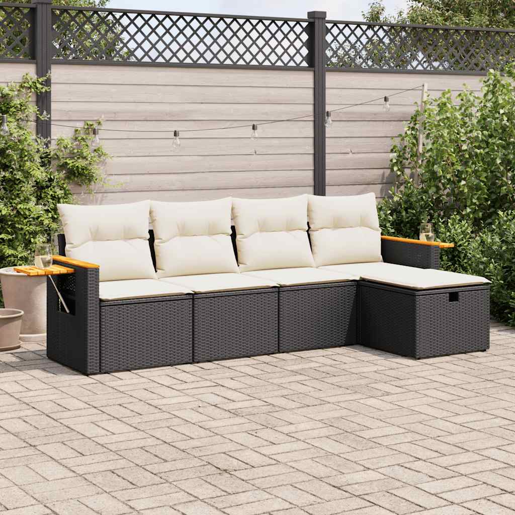 vidaXL Set de muebles de jardín 5 pzas y cojines ratán sintético negro