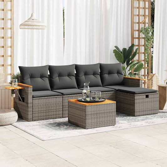 vidaXL Set de muebles de jardín 6 pzas y cojines ratán sintético gris