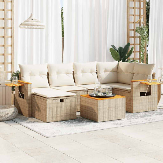 vidaXL Set sofás de jardín 7 piezas y cojines ratán sintético beige