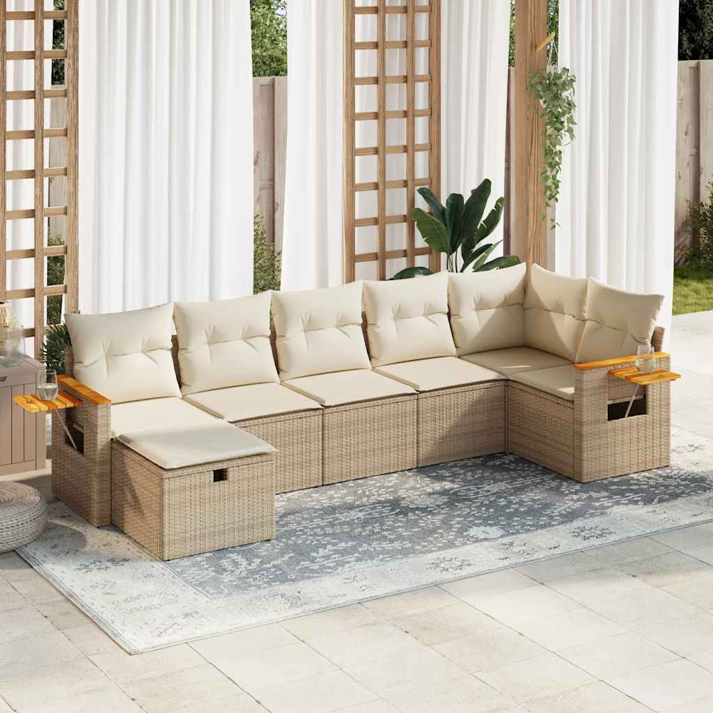 vidaXL Set sofás de jardín 7 piezas y cojines ratán sintético beige