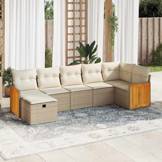 vidaXL Set sofás de jardín 7 piezas y cojines ratán sintético beige