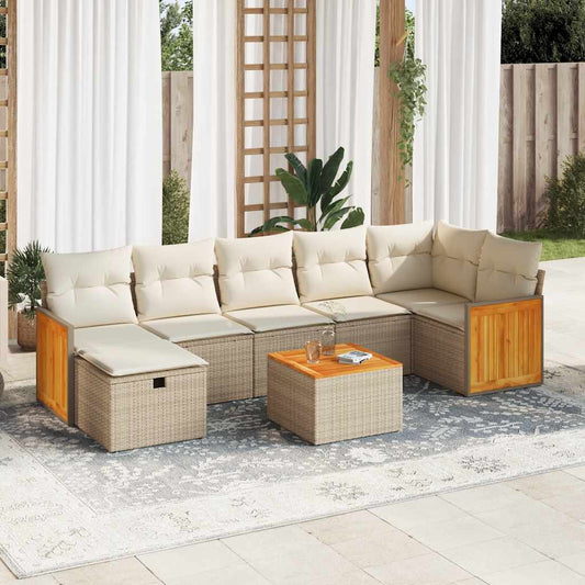 vidaXL Set de sofás de jardín y cojines 8 piezas ratán sintético beige