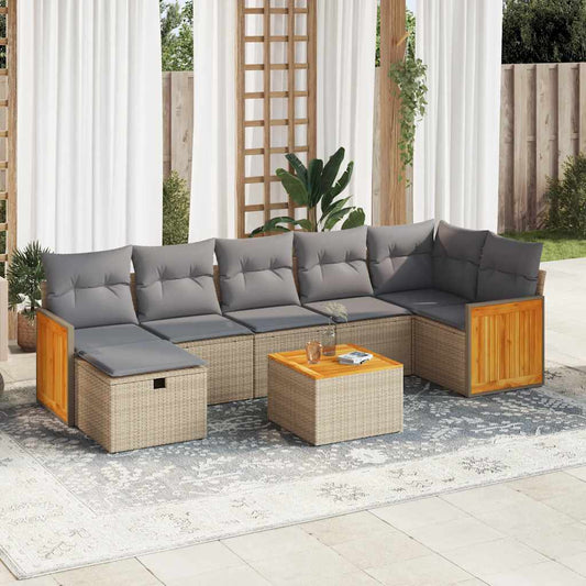 vidaXL Set de sofás de jardín y cojines 8 piezas ratán sintético beige