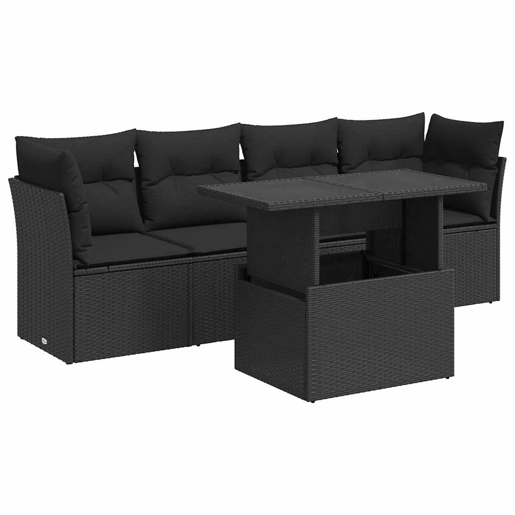 vidaXL Set de muebles de jardín 5 pzas y cojines ratán sintético negro