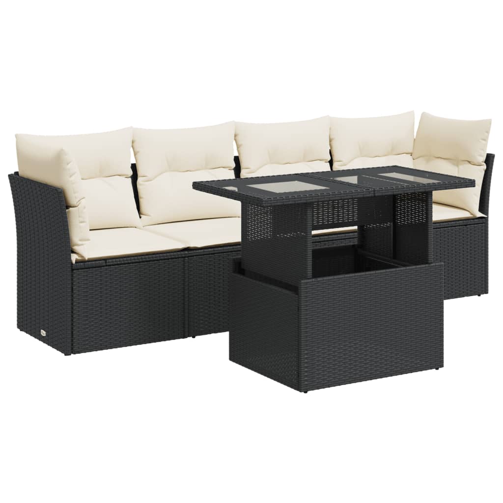 vidaXL Set de muebles de jardín 5 pzas y cojines ratán sintético negro