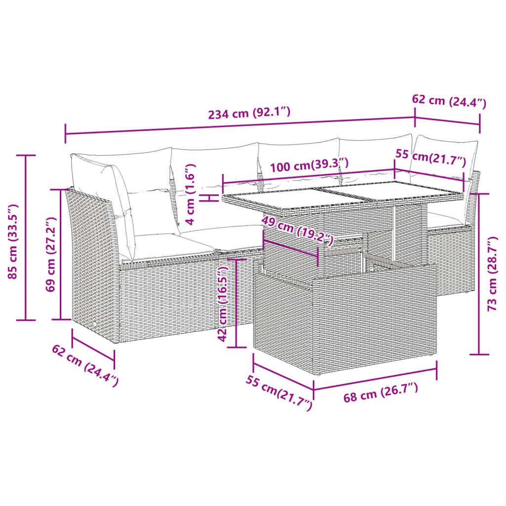 vidaXL Set de muebles de jardín 5 pzas y cojines ratán sintético negro