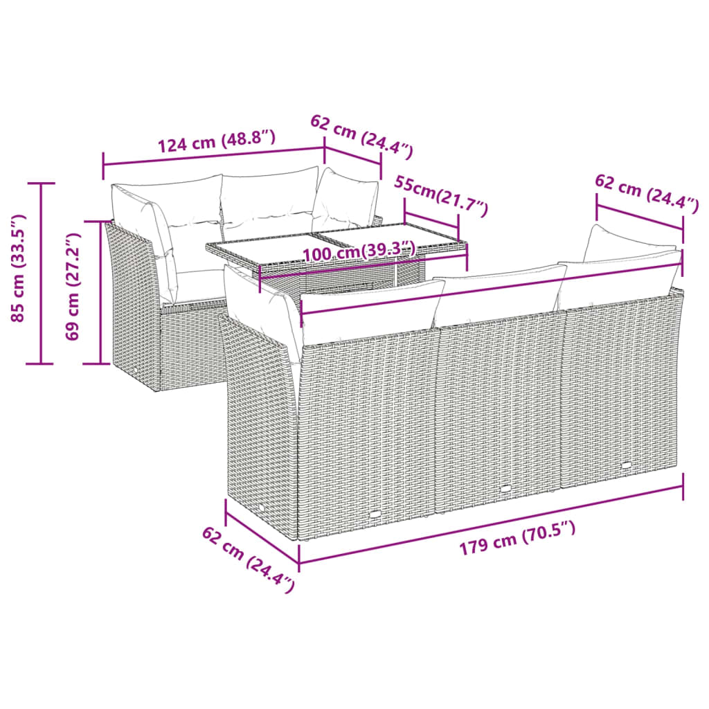 vidaXL Set de sofás de jardín 6 pzas y cojines ratán sintético gris