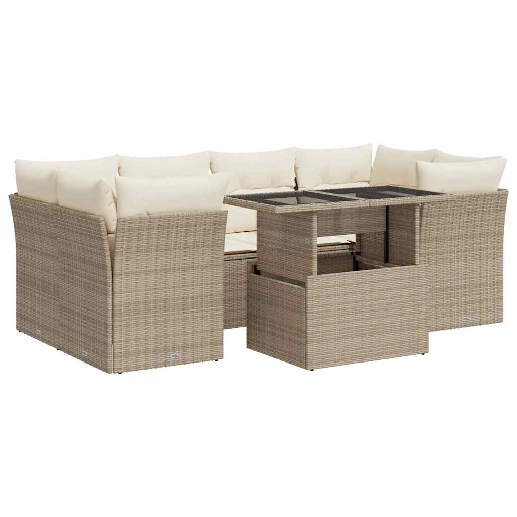 vidaXL Set sofás de jardín 7 piezas y cojines ratán sintético beige