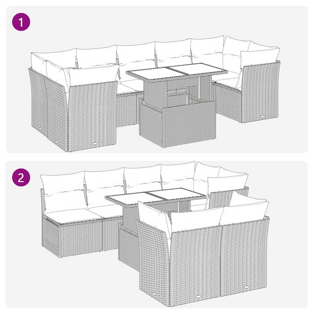 vidaXL Set de sofás de jardín y cojines 8 piezas ratán sintético gris