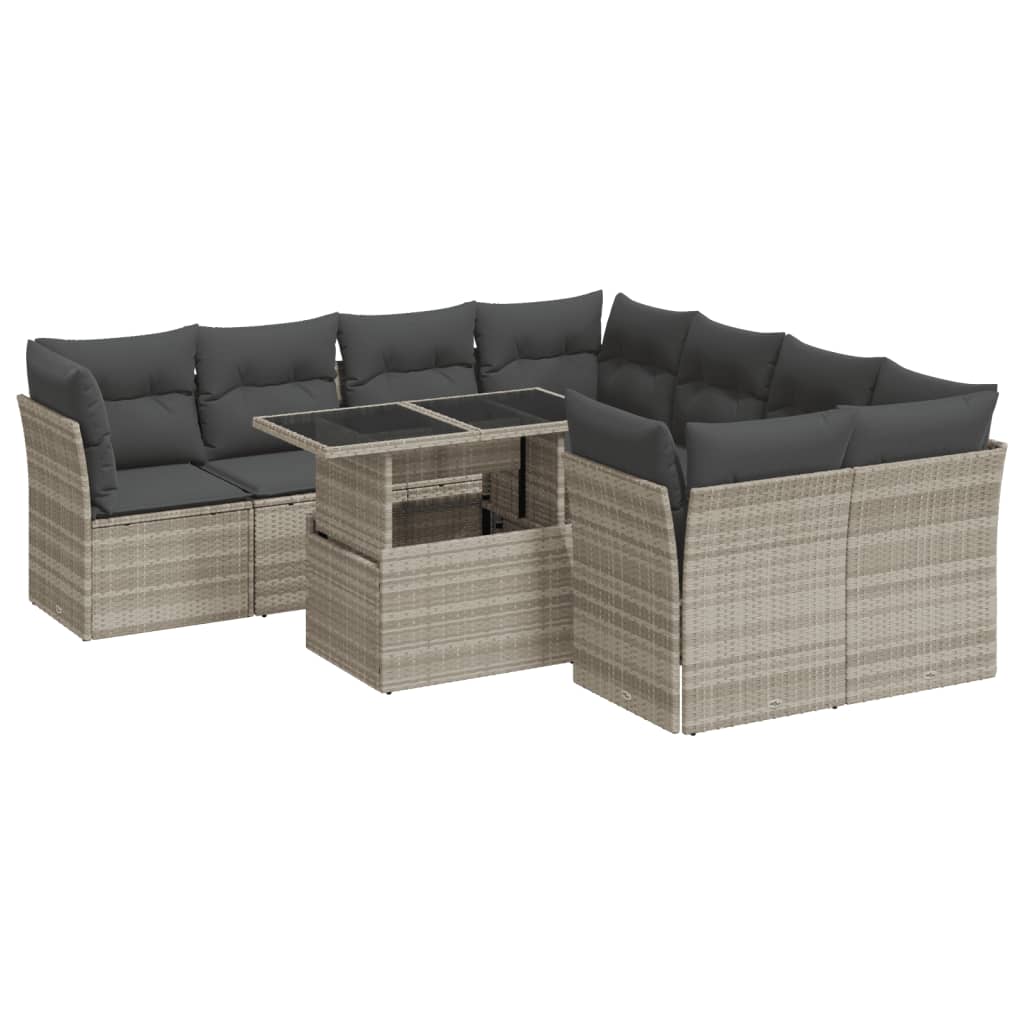 vidaXL Set muebles jardín 9 pzas y cojines ratán sintético gris claro