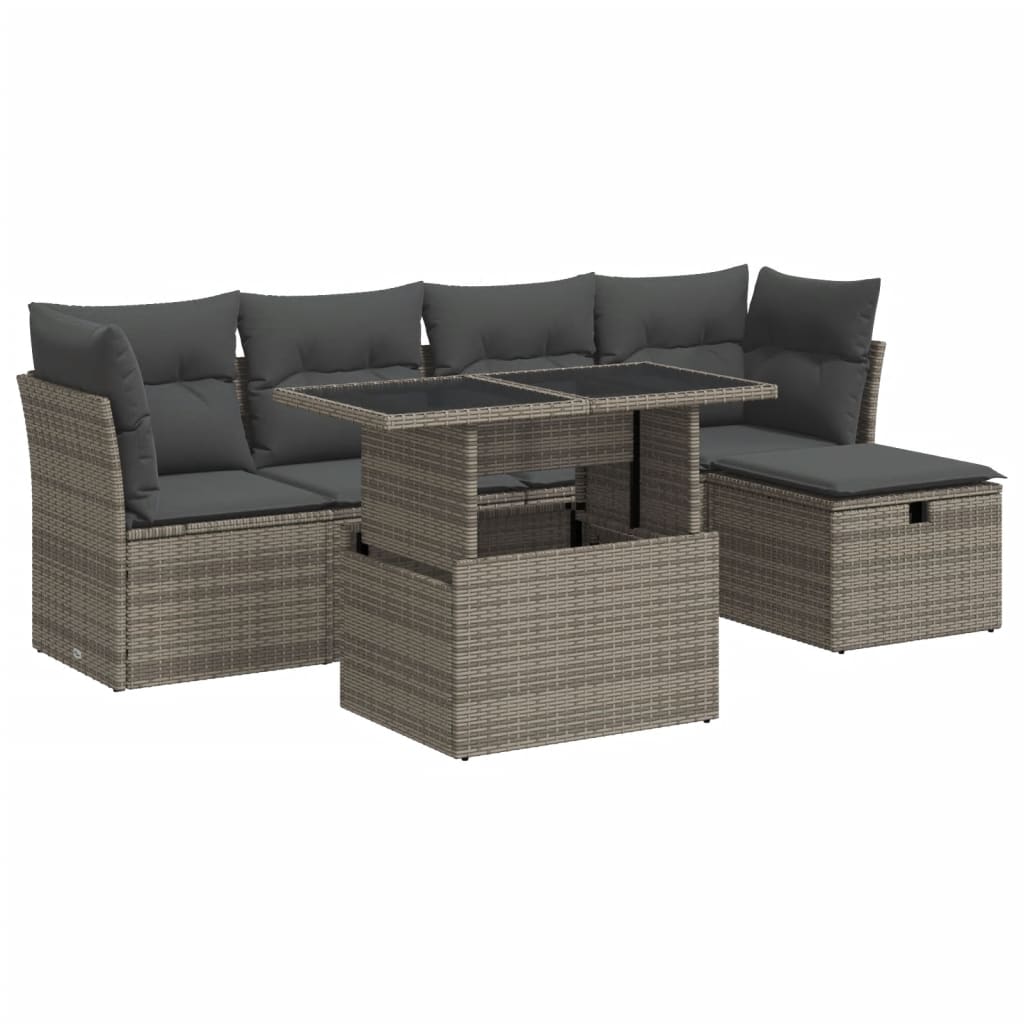 vidaXL Set de muebles de jardín 6 pzas y cojines ratán sintético gris