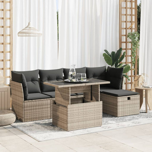 vidaXL Set de muebles de jardín 6 pzas y cojines ratán sintético gris