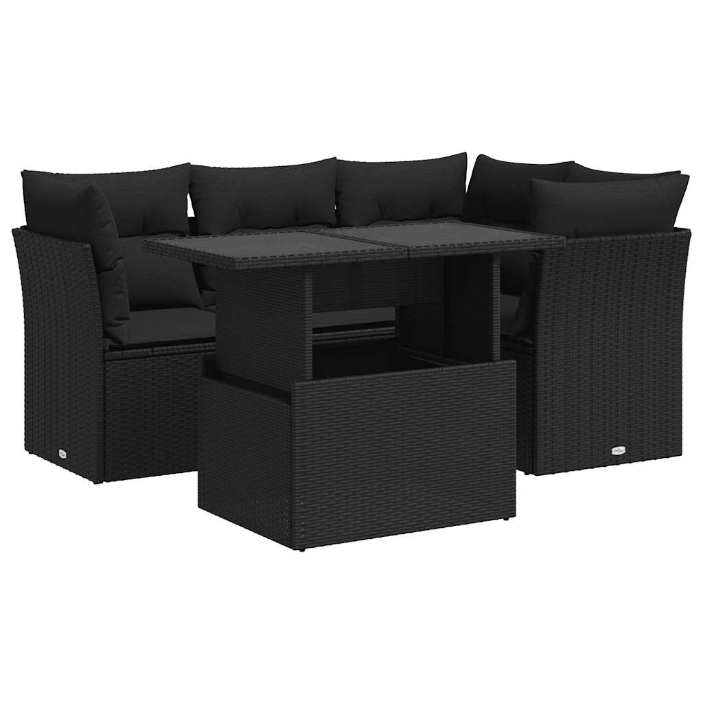 vidaXL Set de muebles de jardín 5 pzas y cojines ratán sintético negro