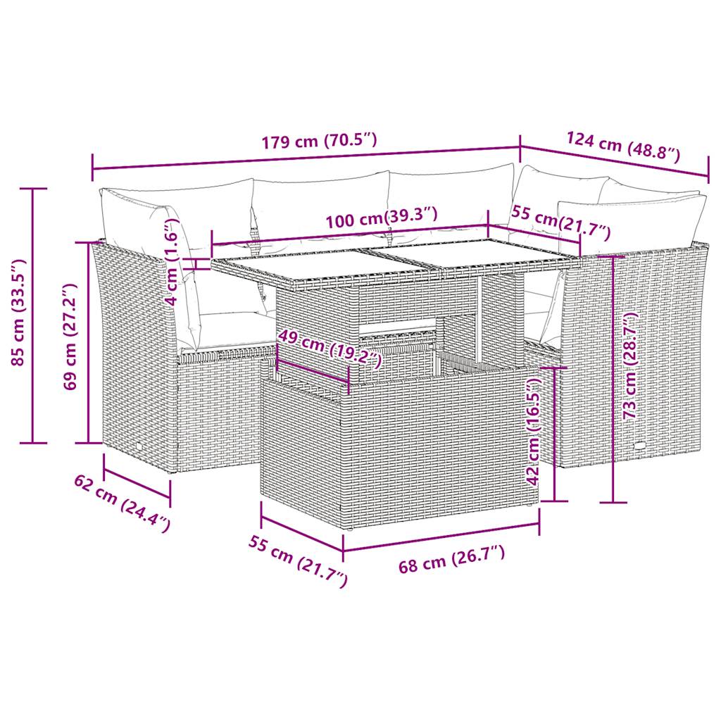 vidaXL Set de muebles de jardín 5 pzas y cojines ratán sintético negro