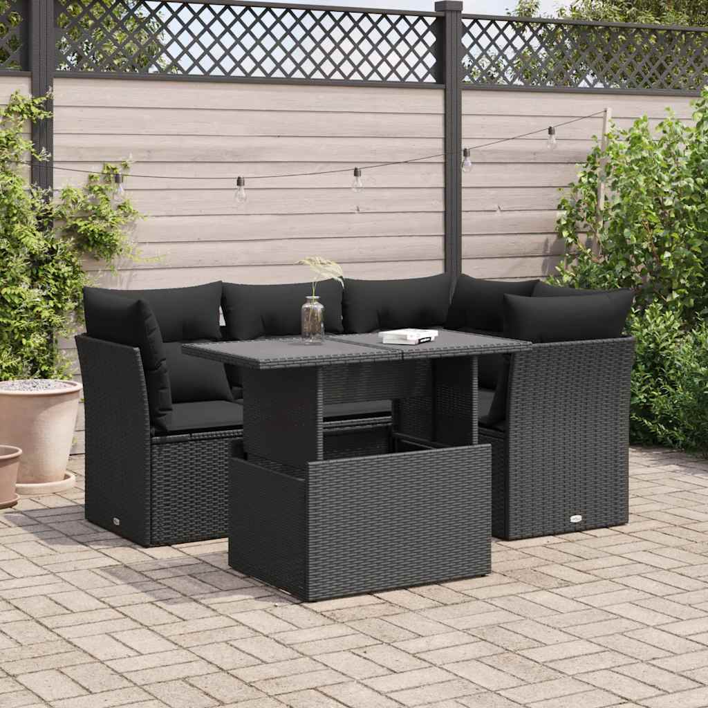 vidaXL Set de muebles de jardín 5 pzas y cojines ratán sintético negro