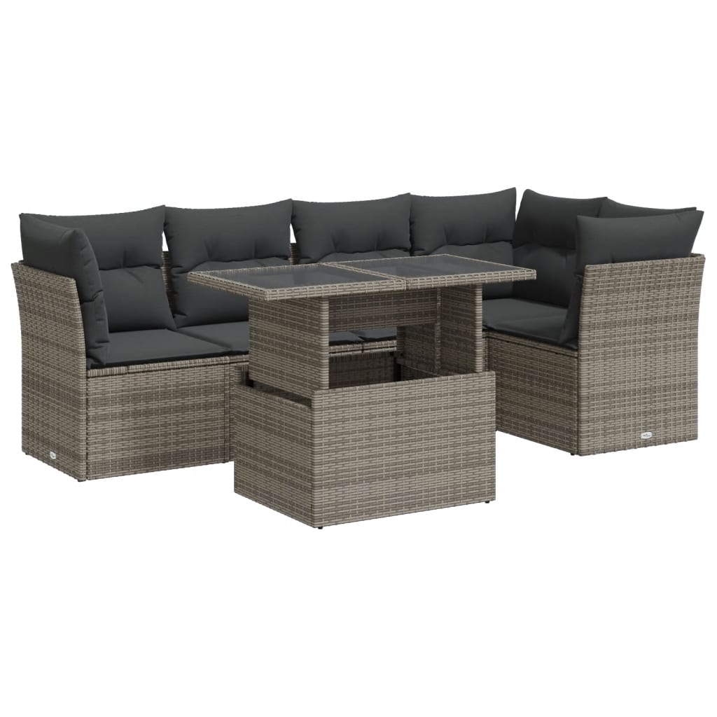 vidaXL Set de muebles de jardín 6 pzas y cojines ratán sintético gris