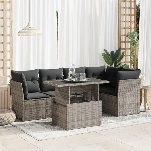 vidaXL Set de muebles de jardín 6 pzas y cojines ratán sintético gris