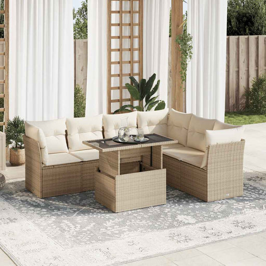 vidaXL Set sofás de jardín 7 piezas y cojines ratán sintético beige