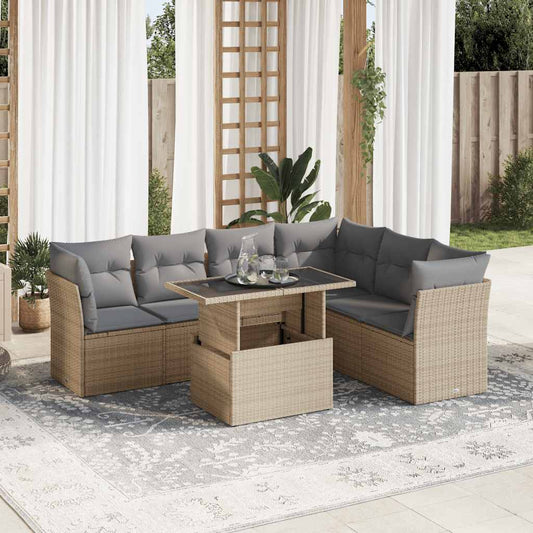 vidaXL Set sofás de jardín 7 piezas y cojines ratán sintético beige