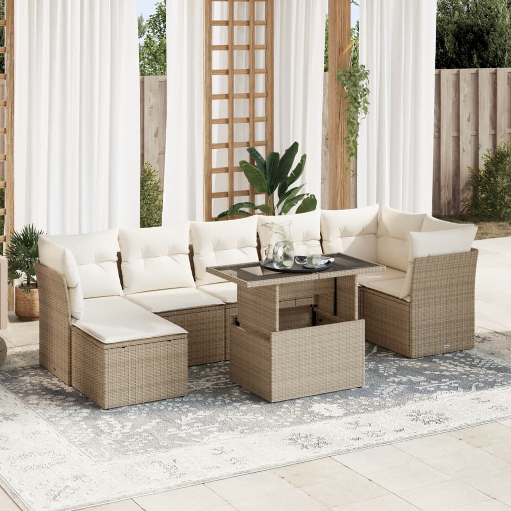 vidaXL Set de sofás de jardín y cojines 8 piezas ratán sintético beige