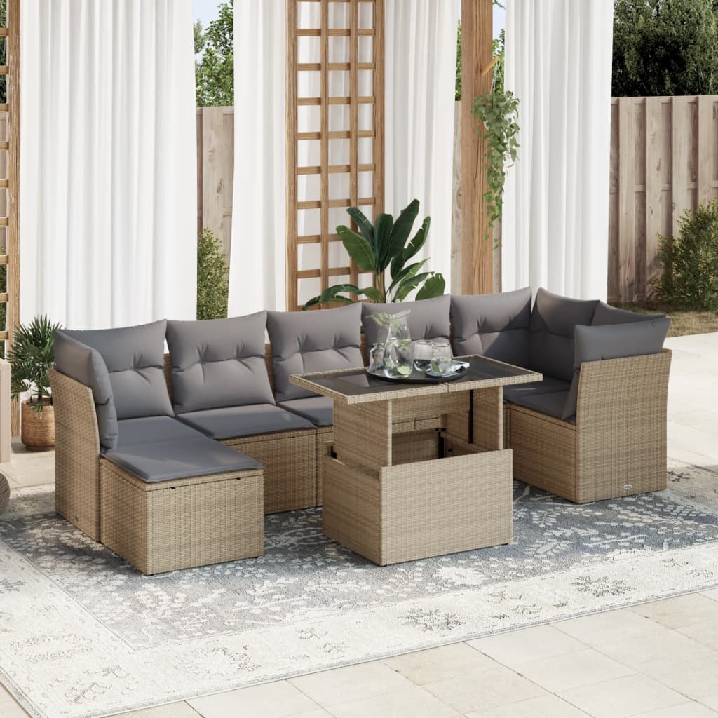 vidaXL Set de sofás de jardín y cojines 8 piezas ratán sintético beige