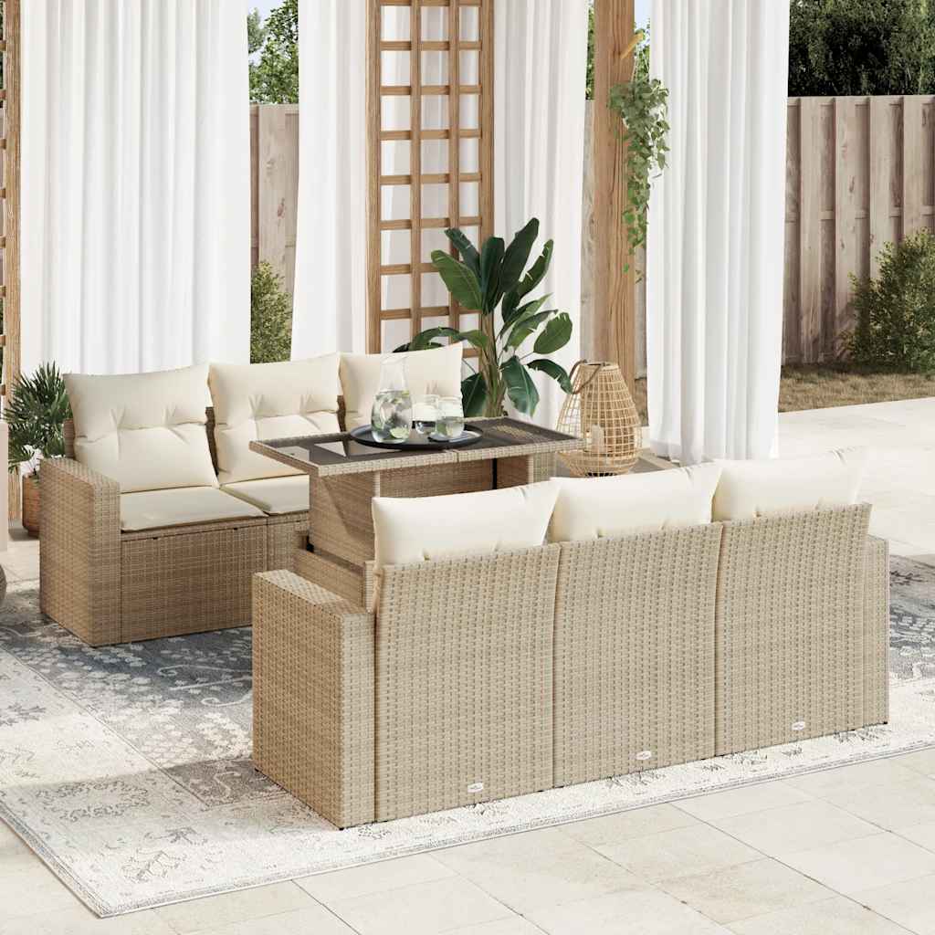 vidaXL Set sofás de jardín 7 piezas y cojines ratán sintético beige