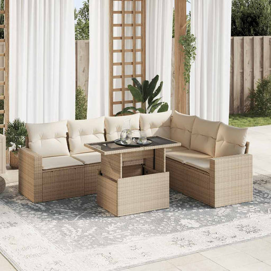 vidaXL Set sofás de jardín 7 piezas y cojines ratán sintético beige