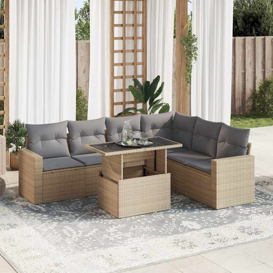 vidaXL Set sofás de jardín 7 piezas y cojines ratán sintético beige