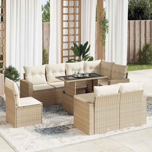 vidaXL Set de sofás de jardín con cojines 9 pzas ratán sintético beige