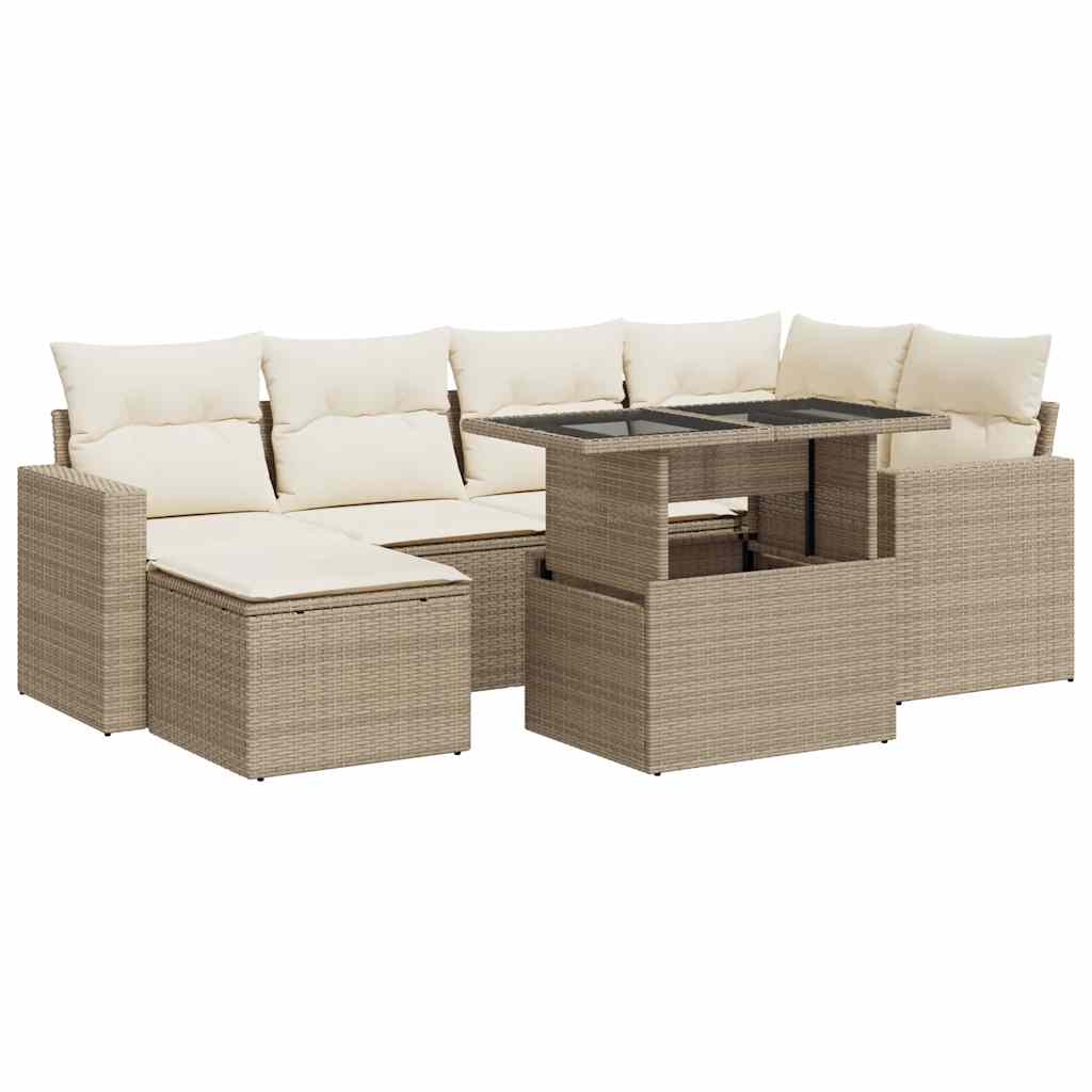 vidaXL Set sofás de jardín 7 piezas y cojines ratán sintético beige