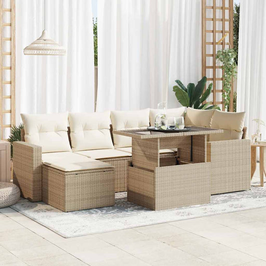 vidaXL Set sofás de jardín 7 piezas y cojines ratán sintético beige